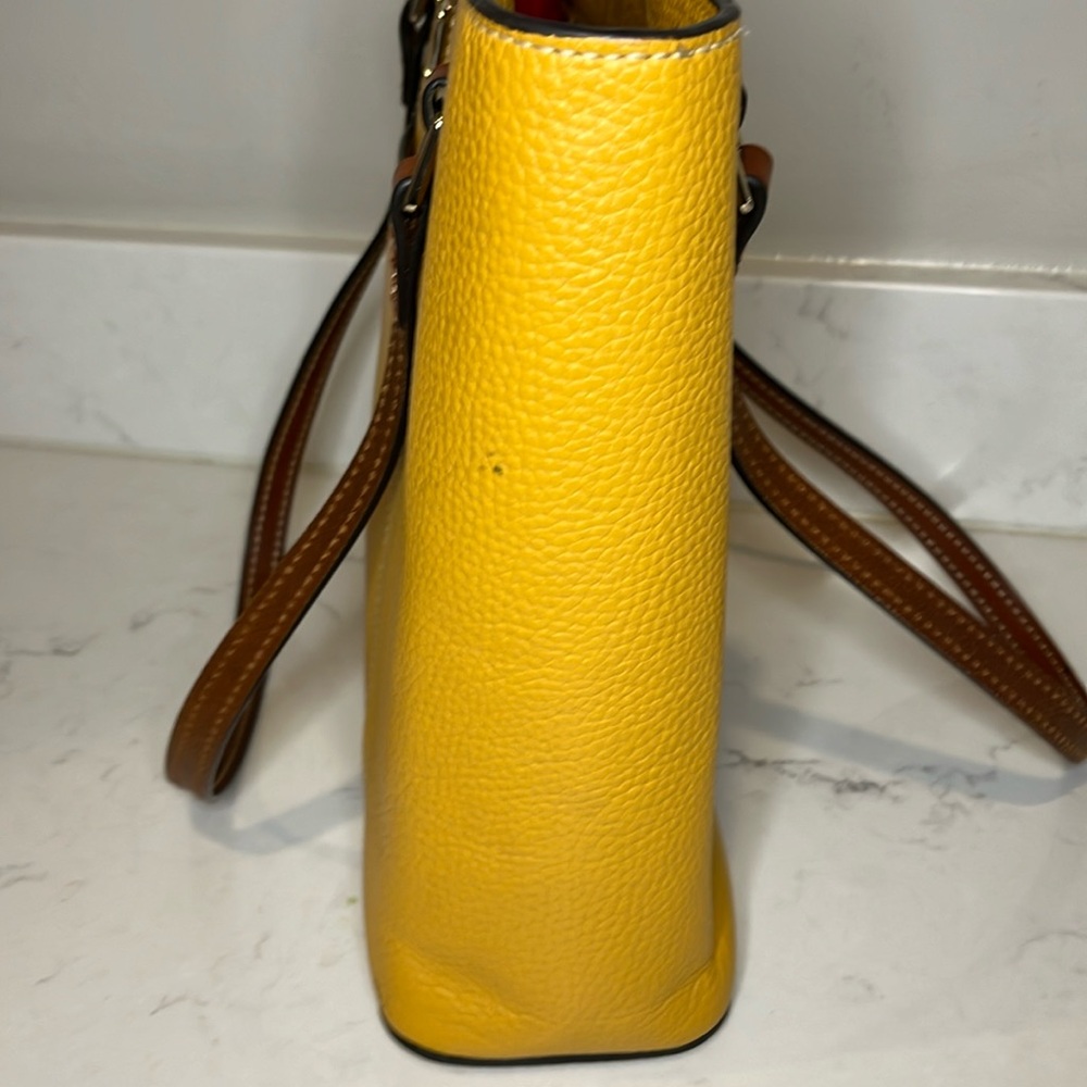 Dooney & Bourke Pebble Grain Small Lexington Pebbled Leather Mustard Tote Bag - Picture 5 of 12